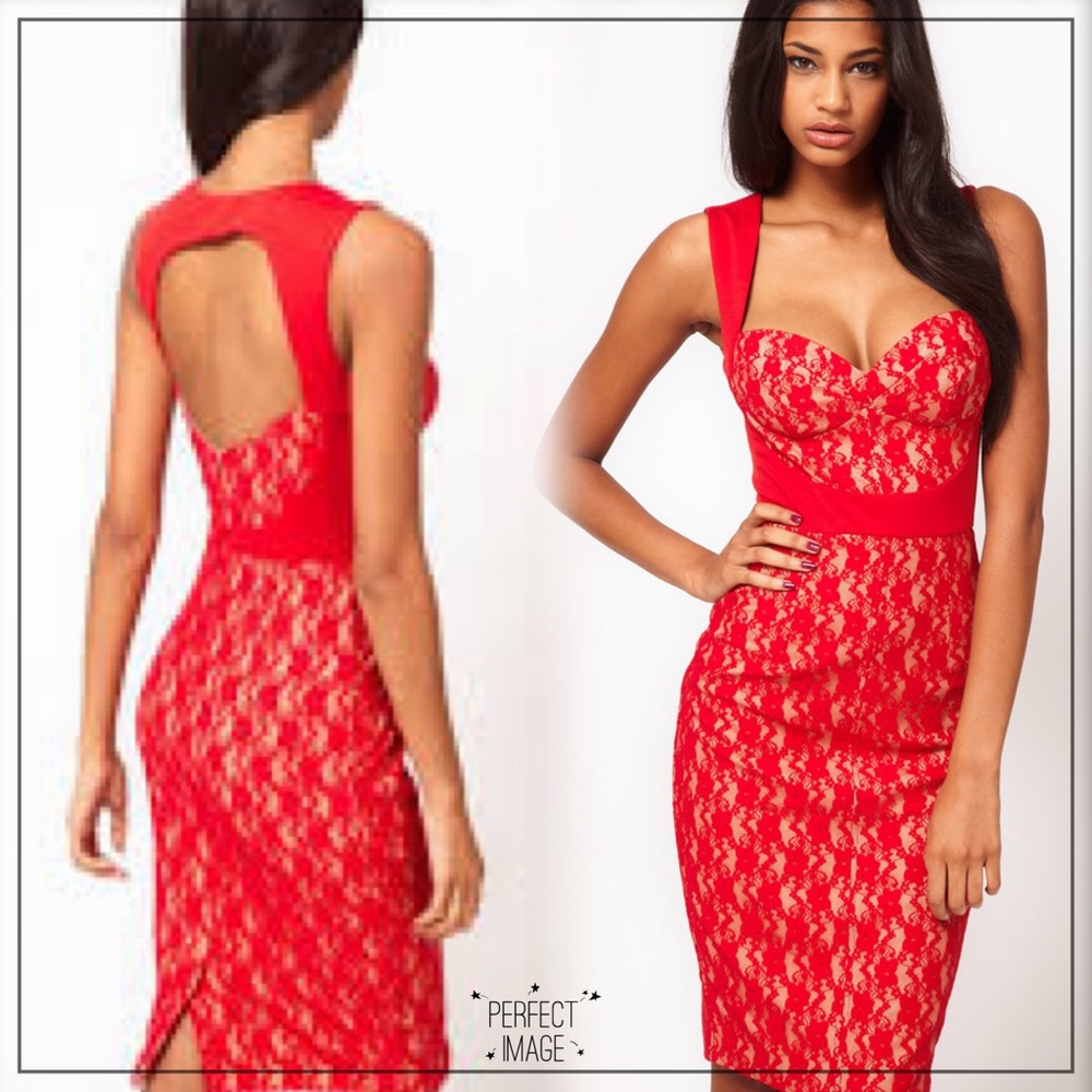 ASOS Red Lace Midi Dress
